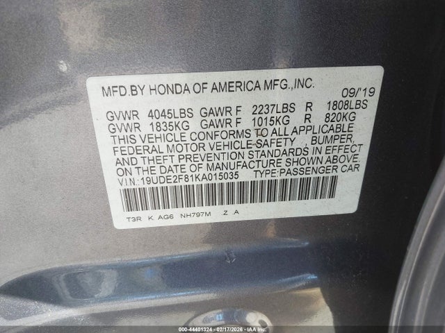 44401324 :رقم المزاد ، 19UDE2F81KA015035 vin ، 2019 Acura Ilx Premium   A-spec Packages/technology   A-spec Packages مزاد بيع