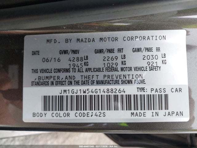 Продаж на аукціоні авто 2016 Mazda Mazda6 I Grand Touring, vin: JM1GJ1W54G1488264, номер лоту: 44401348