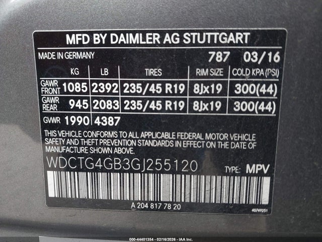 WDCTG4GB3GJ255120 Mercedes-Benz Gla 250 4matic