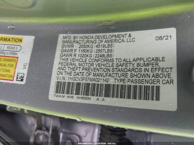 1HGCV3F57MA021142 Honda Accord Hybrid Ex-l
