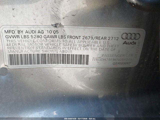 2006 AUDI A6 WAUDH74F96N098245 Photo 8