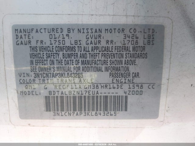 Nissan Versa 1.6 Sv 2019 3N1CN7AP3KL843265 Image 9