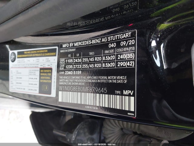 Aukcja sprzedaży 2021 Mercedes-benz Glc 300 4matic Suv, vin: W1N0G8EB0MF879645, numer aukcji: 44401451