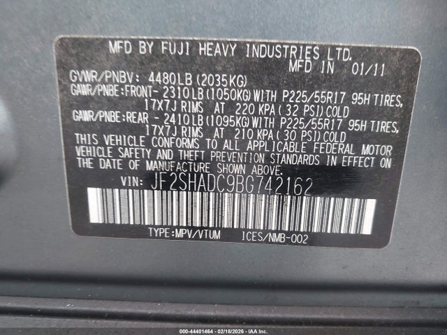 Aukcja sprzedaży 2011 Subaru Forester 2.5x Premium, vin: JF2SHADC9BG742162, numer aukcji: 44401464