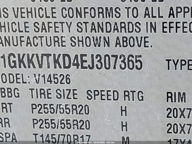 44401519 :رقم المزاد ، 1GKKVTKD4EJ307365 vin ، 2014 Gmc Acadia Denali مزاد بيع