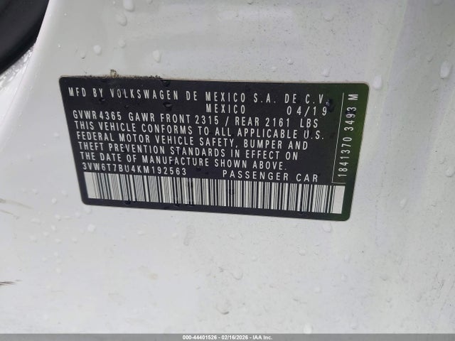 Продажа на аукционе авто 2019 Volkswagen Jetta Gli 2.0t 35th Anniversary Edition/2.0t Autobahn/2.0t S, vin: 3VW6T7BU4KM192563, номер лота: 44401526