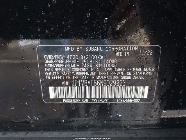 Продажа на аукционе авто 2022 Subaru Wrx Premium, vin: JF1VBAF66N9029223, номер лота: 44401574