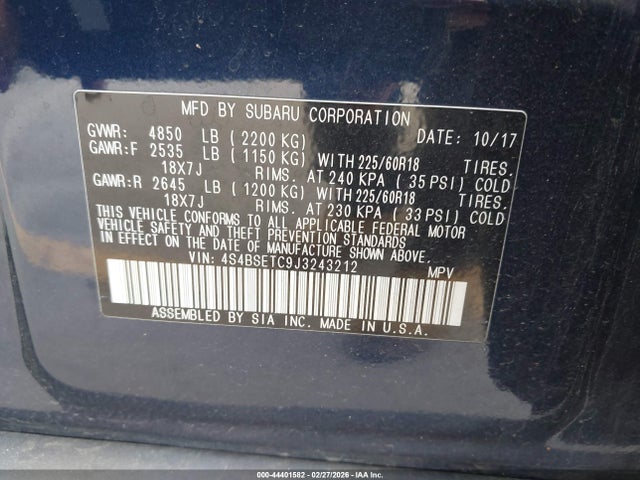 4S4BSETC9J3243212 Subaru Outback 3.6r Touring