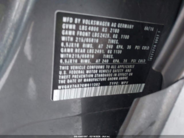 WVGAV7AX7GW611382 Volkswagen TIGUAN S