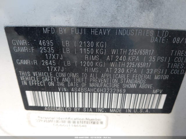 4S4BSAHC6H3232969 Subaru Outback 2.5i Premium