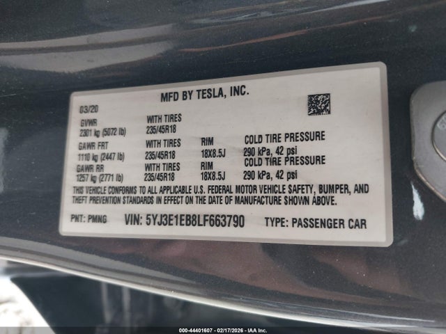2020 TESLA MODEL 3 5YJ3E1EB8LF663790 Photo 8