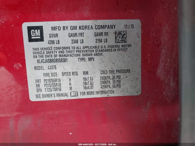 Aukcja sprzedaży 2016 Buick Encore, vin: KL4CJASB8GB558301, numer aukcji: 44401620