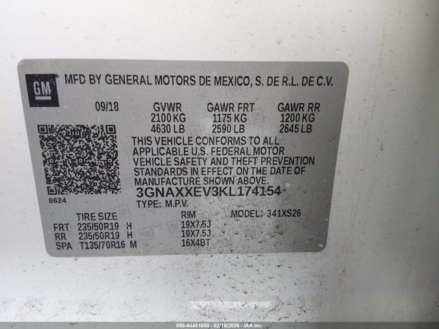 3GNAXXEV3KL174154 Chevrolet Equinox Premier