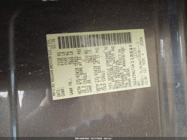 Nissan MURANO SL 2016 5N1AZ2MG7GN118844 Image 9