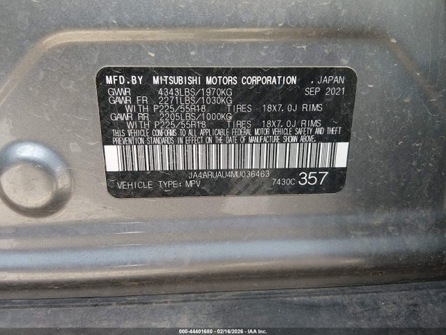 JA4ARUAU4MU036463 Mitsubishi Outlander Sport 2.0 Be Awc/2.0 Es Awc/2.0 Le Awc/2.0 Se Awc