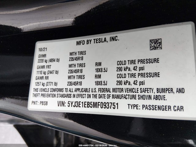 2021 TESLA MODEL 3 5YJ3E1EB5MF093751 Photo 8