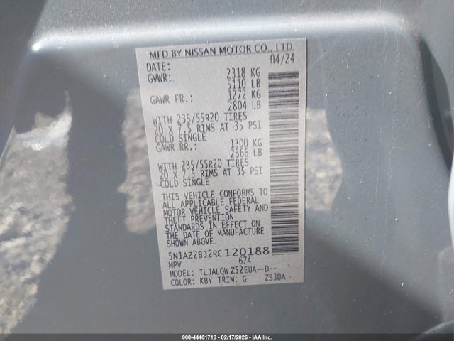 Продажа на аукционе авто 2024 Nissan Murano Sv Fwd, vin: 5N1AZ2BJ2RC120188, номер лота: 44401718