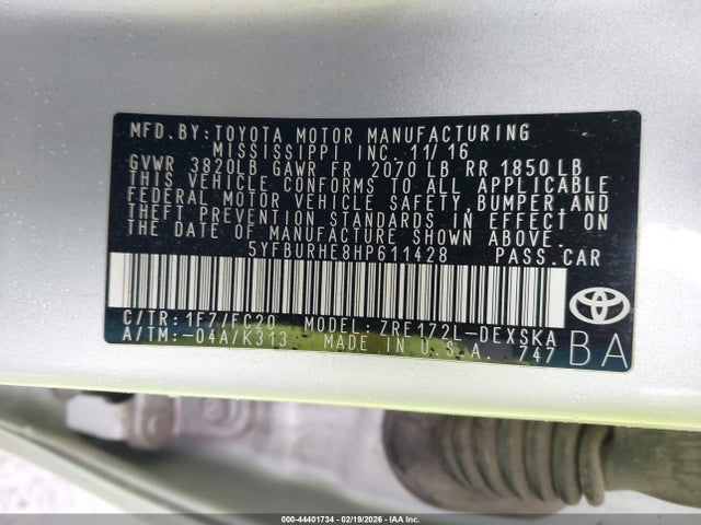 5YFBURHE8HP611428 Toyota COROLLA SE