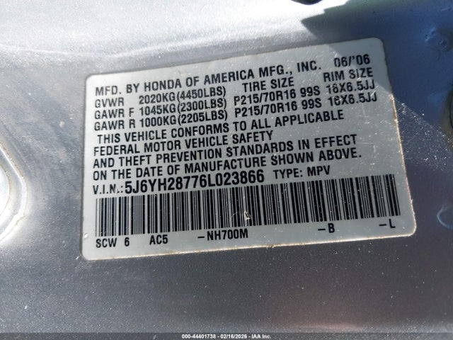 Aukcja sprzedaży 2006 Honda Element Ex-p, vin: 5J6YH28776L023866, numer aukcji: 44401738