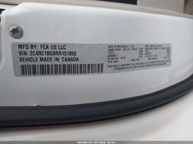Продажа на аукционе авто 2024 Chrysler Pacifica Touring L, vin: 2C4RC1BG8RR151850, номер лота: 44401753