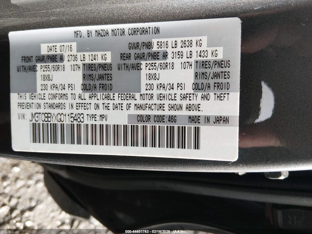 JM3TCBBYXG0115483 Mazda CX-9 SPORT