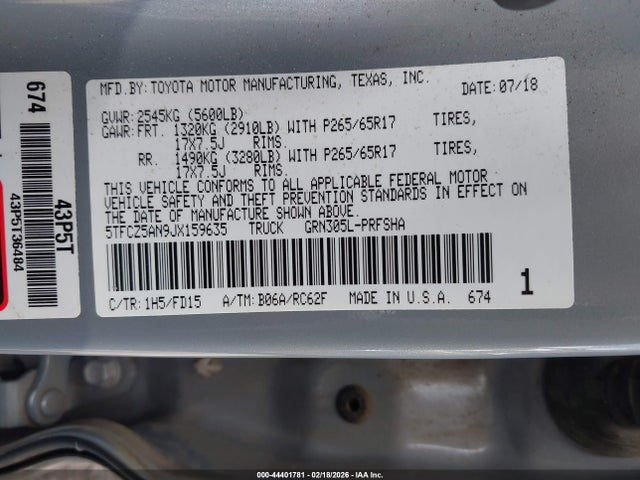 5TFCZ5AN9JX159635 Toyota Tacoma Sr5 V6