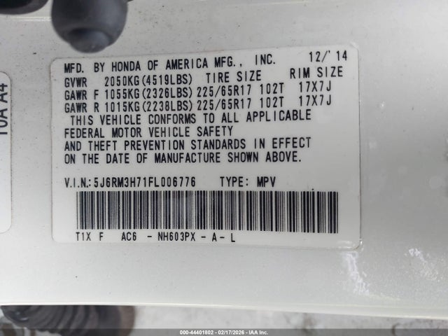 Honda Cr-v Ex-l 2015 5J6RM3H71FL006776 Image 9