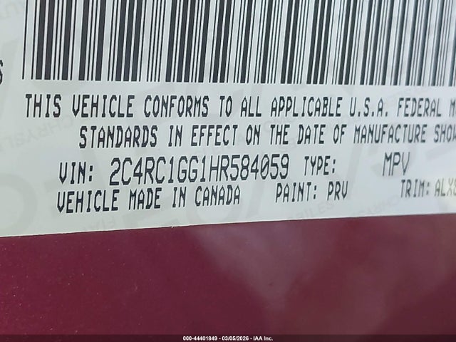 Aukcja sprzedaży 2017 Chrysler Pacifica Limited, vin: 2C4RC1GG1HR584059, numer aukcji: 44401849