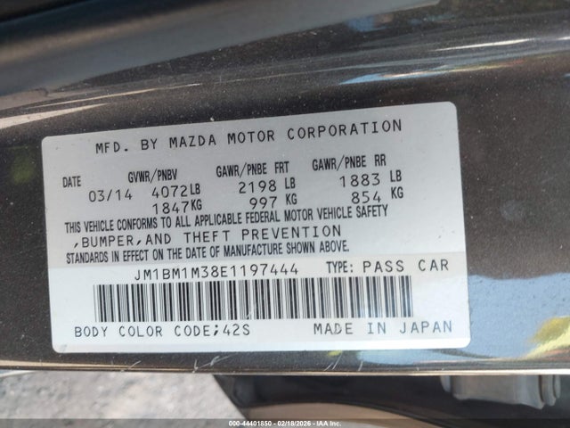 44401850 :رقم المزاد ، JM1BM1M38E1197444 vin ، 2014 Mazda Mazda3 S Grand Touring مزاد بيع