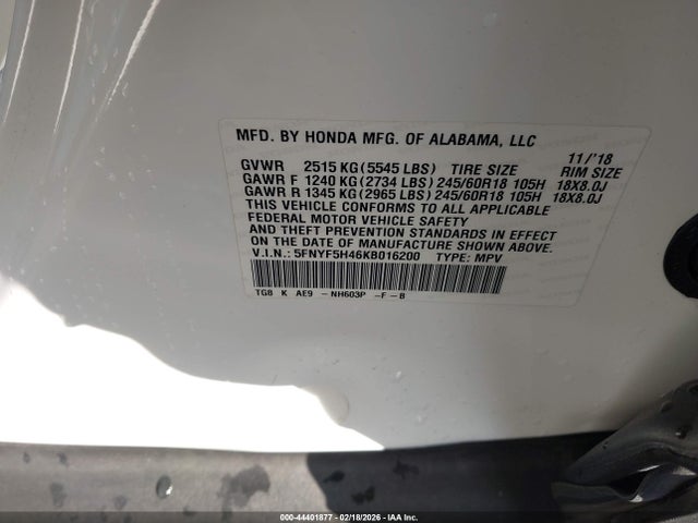 Honda Pilot Ex-l 2019 5FNYF5H46KB016200 Image 9