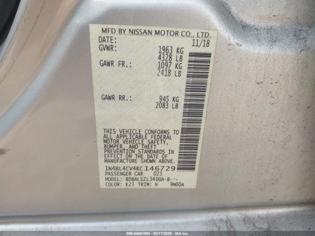Nissan Altima 2.5 Sr 2019 1N4BL4CV4KC146729 Image 9