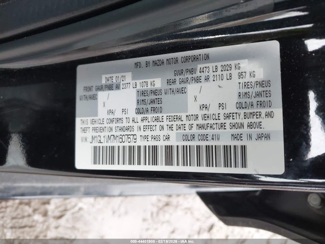 Aukcja sprzedaży 2021 Mazda Mazda6 Touring, vin: JM1GL1VM7M1607679, numer aukcji: 44401908