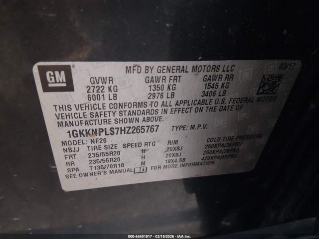 Aukcja sprzedaży 2017 Gmc Acadia Denali, vin: 1GKKNPLS7HZ265767, numer aukcji: 44401917