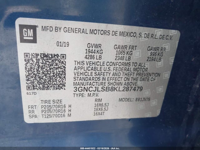 2019 CHEVROLET TRAX 3GNCJLSB8KL287479 Photo 8