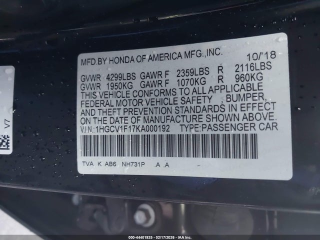 Продаж на аукціоні авто 2019 Honda Accord Lx, vin: 1HGCV1F17KA000192, номер лоту: 44401925