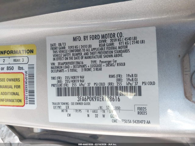 3FA6P0K9XER128616 Ford Fusion Titanium