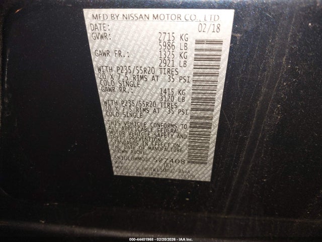 Auction sale of the 2018 Infiniti Qx60, vin: 5N1DL0MM0JC527408, lot number: 44401968