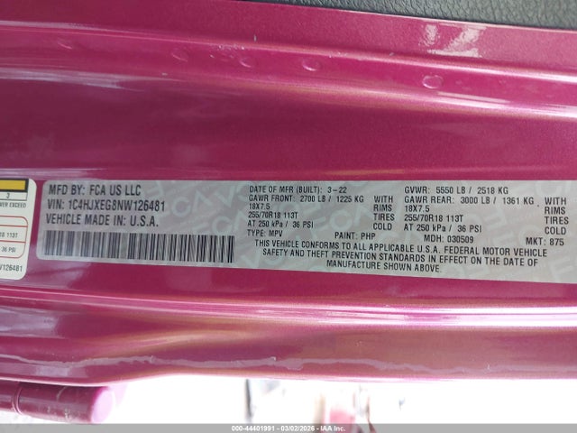 2022 JEEP WRANGLER UNLIMITED 1C4HJXEG8NW126481 Photo 8