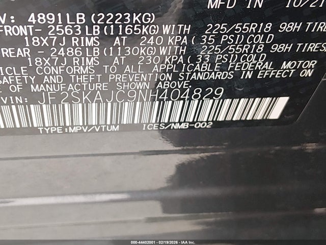 2022 Subaru Forester Sport მანქანა იყიდება აუქციონზე, vin: JF2SKAJC9NH404829, აუქციონის ნომერი: 44402001