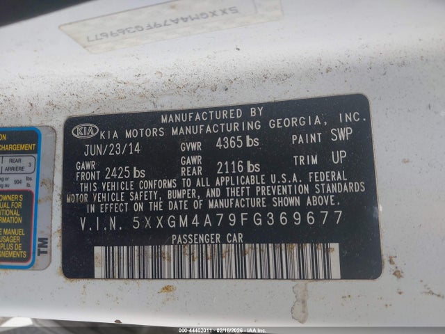 2015 Kia Optima Lx მანქანა იყიდება აუქციონზე, vin: 5XXGM4A79FG369677, აუქციონის ნომერი: 44402011