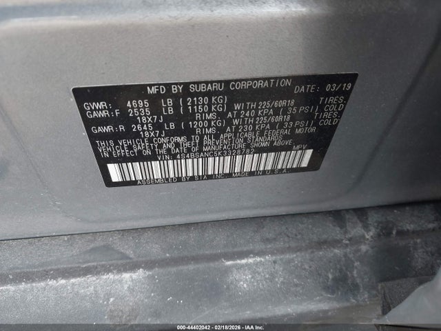 Aukcja sprzedaży 2019 Subaru Outback 2.5i Limited, vin: 4S4BSANC5K3328782, numer aukcji: 44402042