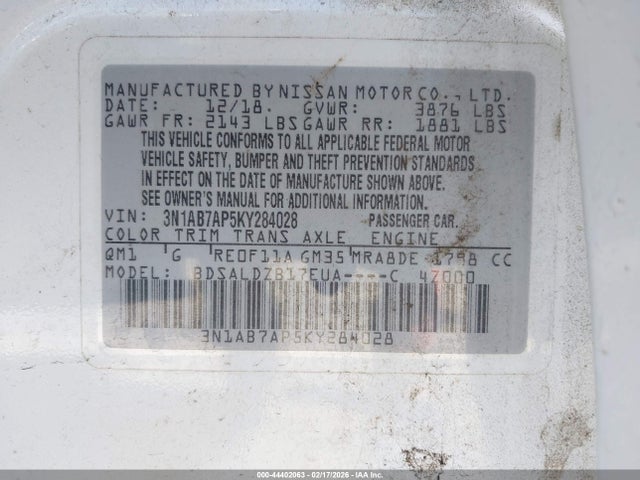 3N1AB7AP5KY284028 Nissan SENTRA SV