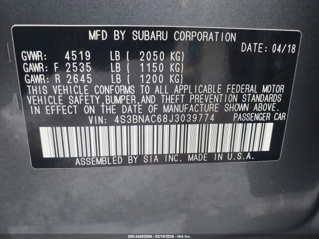 4S3BNAC68J3039774 Subaru Legacy 2.5i Premium
