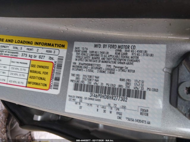 Ford FUSION SE 2017 3FA6P0HD8HR277302 Image 9