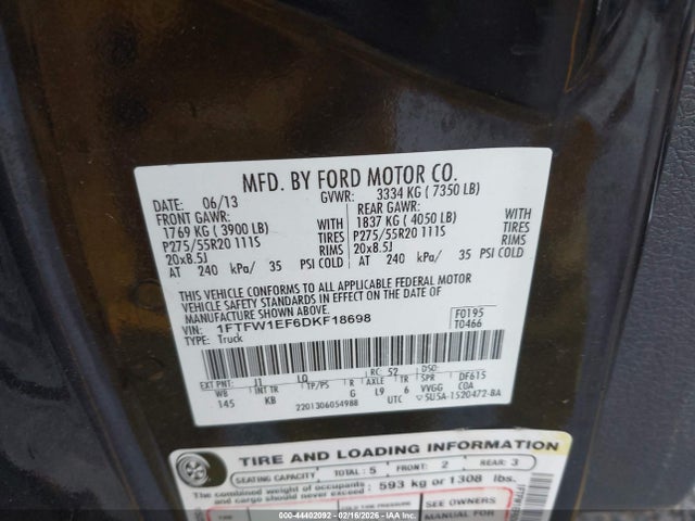 Aukcja sprzedaży 2013 Ford F-150 King Ranch, vin: 1FTFW1EF6DKF18698, numer aukcji: 44402092