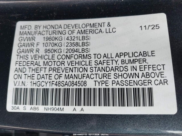 1HGCY1F48SA084508 Honda ACCORD SE