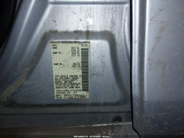 1N4AL3AP8GC232496 Nissan Altima 2.5/2.5 S/2.5 Sl/2.5 Sr/2.5 Sv