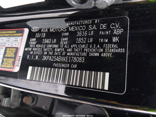 3KPA25ABXKE178083 KIA Rio 5-door S