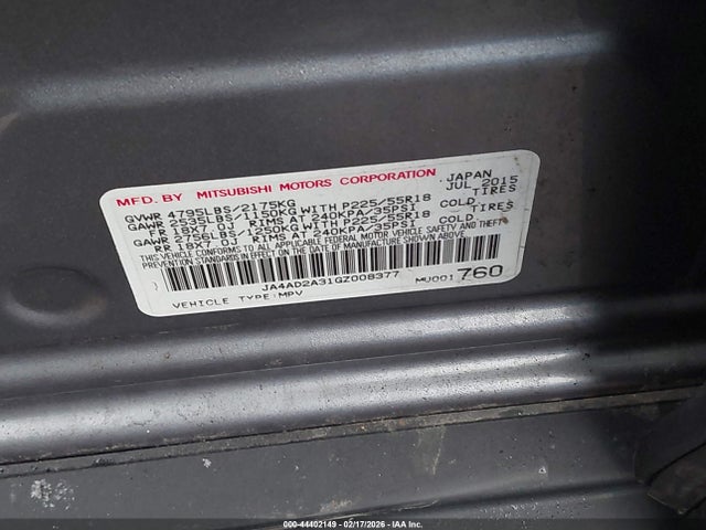 2016 MITSUBISHI OUTLANDER JA4AD2A31GZ008377 Photo 8