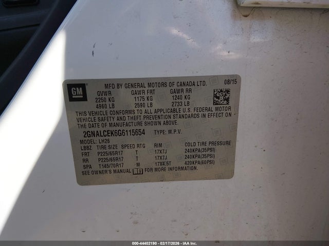 Chevrolet EQUINOX LT 2016 2GNALCEK6G6115654 Image 9